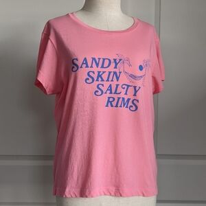 Wildfox Tee Sandy Skin Salty Rims Cotton Short Sleeves Crew Neck Pink L NWT